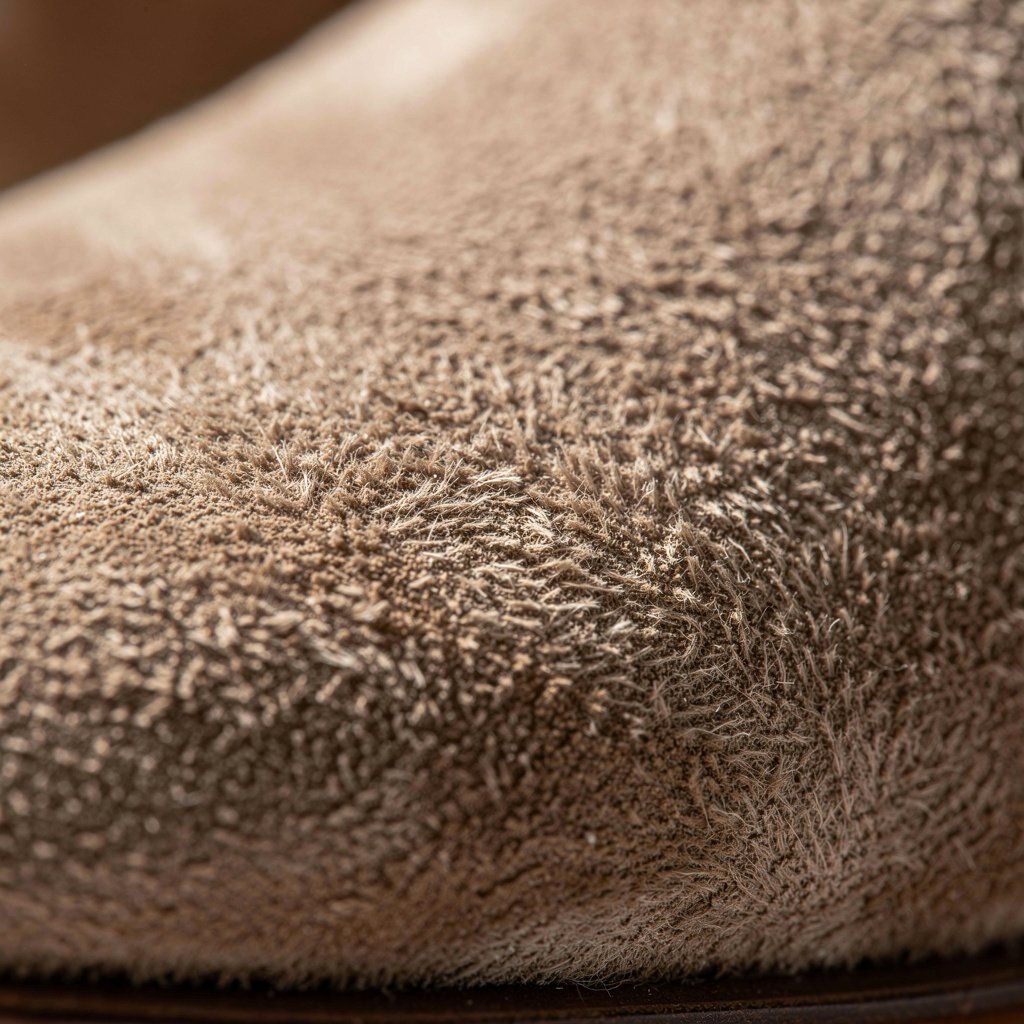 Détail de la texture du daim velouté sur une chaussure